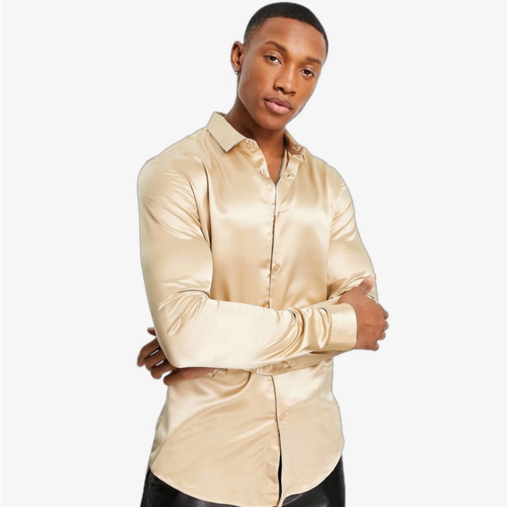 Men's Gold Satin Shirt